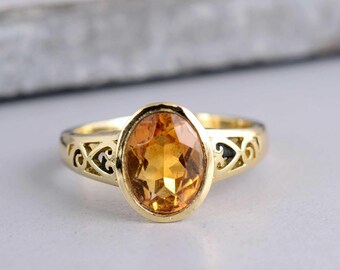 18K Gold Citrine Ring, Handmade Ring, Dainty Rings, Statement Ring, Boho Ring, Wedding Ring, Boho Ring, Gift For Her