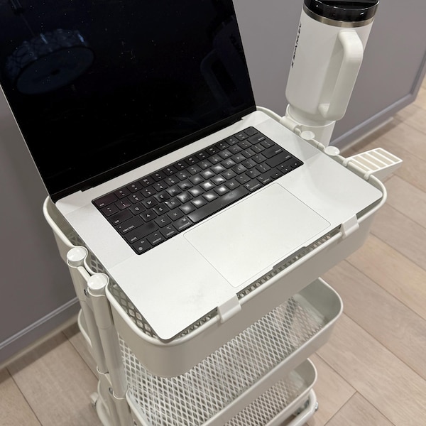 RASKOG Laptop Cart Shelf - 3D Printed Clip-On Stand for IKEA Utility Carts - Mobile Office, Standing Desk, Cart Accessory