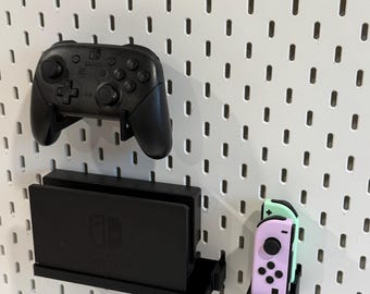 Game Console Dock Shelf for IKEA SKÅDIS Pegboard - 3D Printed Wall Mount with Mini Controller Holder - 30+ Colors