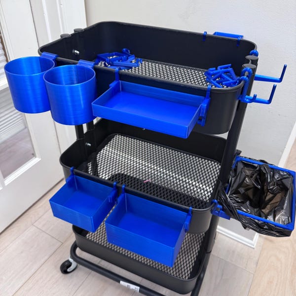 IKEA RÅSKOG Cart Accessories Bundle - 3D Printed Shelves, Bins, Hooks, Tumbler and Trash Bag Holders - Craft and Kitchen Cart Organizer