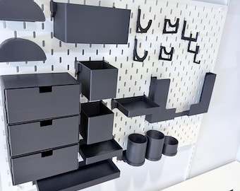 IKEA SKÅDIS Pegboard Accessories Bundle - 3D Printed Shelves, Bins, Hooks, Drawers - Craft Room, Sewing, Home Office Organizer