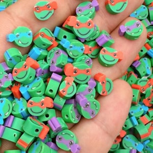 TMNT Ninja Shaped Polymer Clay Beads, Retro Gamer Bead Combo Pack, Video Game Beads, Turtles Beads, 90s Cartoon, Jewelry Making Supplies