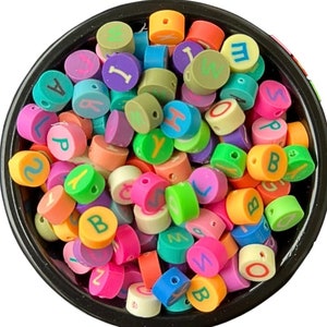 Cuentas de arcilla polimérica con letras mixtas, cuentas del alfabeto, cuentas de arcilla polimérica variadas con letras kawaii, suministros para hacer joyas, cuentas con letras para niños
