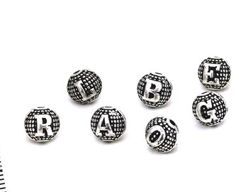 Silver Round Letter Beads, Alphabet Beads A To Z,  Spacer Letter Beads, Alphabet bead,Alphabet Letter Metal Beads, Ball Letter Beads 8mm