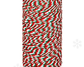 100% Cotton Baker's Twine, Red Green White Twisted Cotton Cord, Christmas Card Decor,  Organic Jute Twine, christmas bakers twine 200M