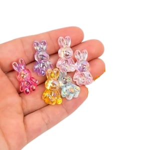 Perles de lapin irisées, perles AB multicolores, perles de lapin mignons, perles de lapin en acrylique, fabrication de bracelets, recherche de bijoux, breloques de bracelet kawaii
