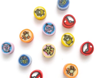 Poke mon Shaped Polymer Clay Beads, Retro Gamer Bead Combo Pack, Video Game Beads, Poke mon Beads, Jewelry Making Supplies