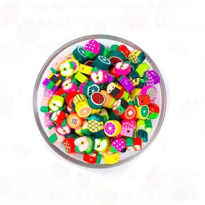 10mm Fruit Polymer Clay Beads, Beads for kids, Fimo Fruit Beads, Funny Beads, Small Fruit Jewelry bead, Polymer Candy Beads, Floral Beads