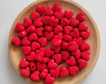 Red Acrylic Heart Spacer Beads, 10mm Bulk Plastic Hearts