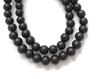 AAA Matte Black Onyx Beads, 8mm Round Stone, Full Strand
