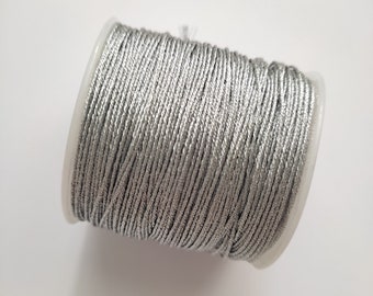 High Quality 10 meters 0,8 mm Chinese Nylon Cord, Shamballa Macrame Beading, Kumihimo String, Macreme String, Silver Metalized Lurex Cord