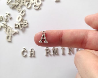 Tiny Antique Silver Initial, Tiny Letter Charm, Small Initial Charm, Alphabet Charms, Letter Charms for Thongs, A to Z Initial Charms