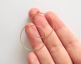 25 mm Raw Brass Ear Wire, Hoop Earrings, Brass Earring Hoops, Circle earrings, Minimalist Blank Hoop Earring Setting, Circle Earwire 20 Pcs