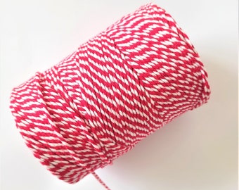 Red and White Baker's Twine, 100% Cotton Candy Stripe, 10m