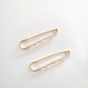 18K Gold Plated 50 mm Safety Pin Pendant with Three Loops, Jewelry Pins, Gold Pins, Big Pins, Gold Tone Brooch Pin, 1Pcs