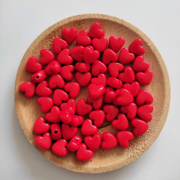 Red Acrylic Heart Spacer Beads, Small Heart Bead,Bulk Heart Beads, Valentines Day, Red Plastic, Love Heart Beads for Valentine's Day, 10mm