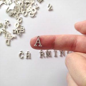 Tiny Antique Silver Initial, Tiny Letter Charm, Small Initial Charm, Alphabet Charms, Letter Charms for Thongs, A to Z Initial Charms