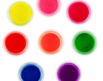 Pigmento naturale in polvere di mica fluorescente, pigmento in polvere al neon, pigmento in polvere al neon per nail art, saponi, fabbricazione di candele, articoli per l'artigianato in resina epossidica.