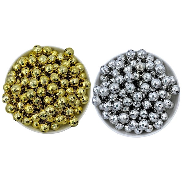 Perles boule disco argentées et dorées 14 mm, perles style années 70, perles kitsch, perles de gomme balloune, potomac, perles de fête DISCO brillantes/réfléchissantes