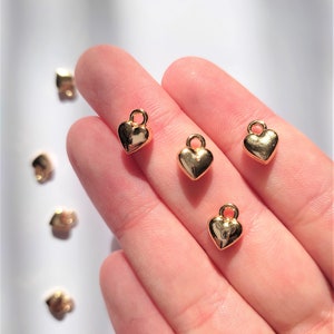 10 Pcs Tiny Gold Heart Charm, Gold Heart Charms, Mini Heart Charms, Tiny Heart Charms, Heart Drop Charms, Heart Necklace Charms 10x7mm