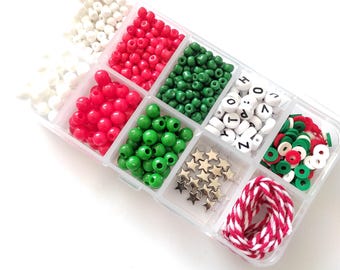 DIY Jewelry Kit Christmas Bracelet, Bracelet Kits For Girls, Bracelet Kit Beads, Custom Bracelet Kit, Gift Party Favor, Christmas Bead Mix
