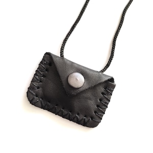 Jawshan Necklace, Jawshan Pendant, Talisman bag, Amulet Holder, Leather Square Amulet Taweez, Crystal Holder Necklace, Medicine Bag 4x6cm