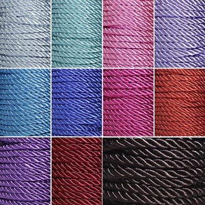 6mm Round Braided Cord, Rayon Rope, 6mm Satin Cord, Twisted Cord Craft, Silky Twisted Cord, Braided Rope, Choose from 11 different colors