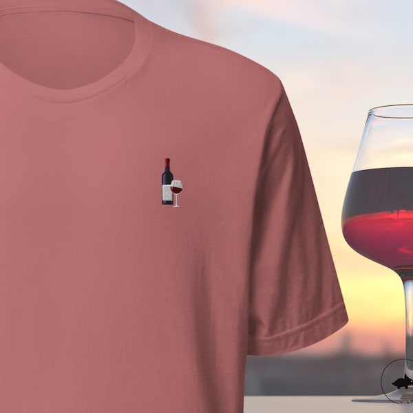 wine shirt with embroidered wine glass and wine bottle gift for wine lover