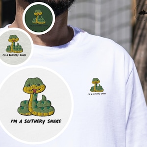 Slithery Snake Shirt – Funny Snake Embroidery – Viral Meme Tee – I'm a Slithery Snake – Reptile Lover Gift – Unisex White Shirt