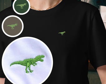 Camiseta bordada de T-Rex diminuto – Camiseta minimalista de dinosaurio – Linda silueta verde de T-Rex – Estética jurásica – Camiseta unisex de dinosaurio