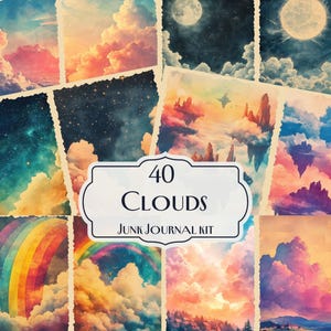Kit de 40 carnets de photos nuages, documents imprimables ciel de rêve, éphémères atmosphériques, papiers numériques nuages, papier de scrapbooking météo