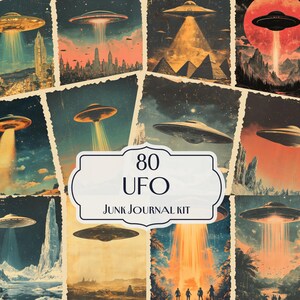 80 UFO Junk Journal Kit, ufo Ephemera, Alien Spaceship digital papers, UFO Scrapbook Pages, Vintage Extraterrestrial Digital Designs