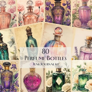 80 vintage parfumflesje junk Journal Kit, vintage parfum kortstondig, vintage parfumkit, plakboekpagina's, elegante collagevellen,