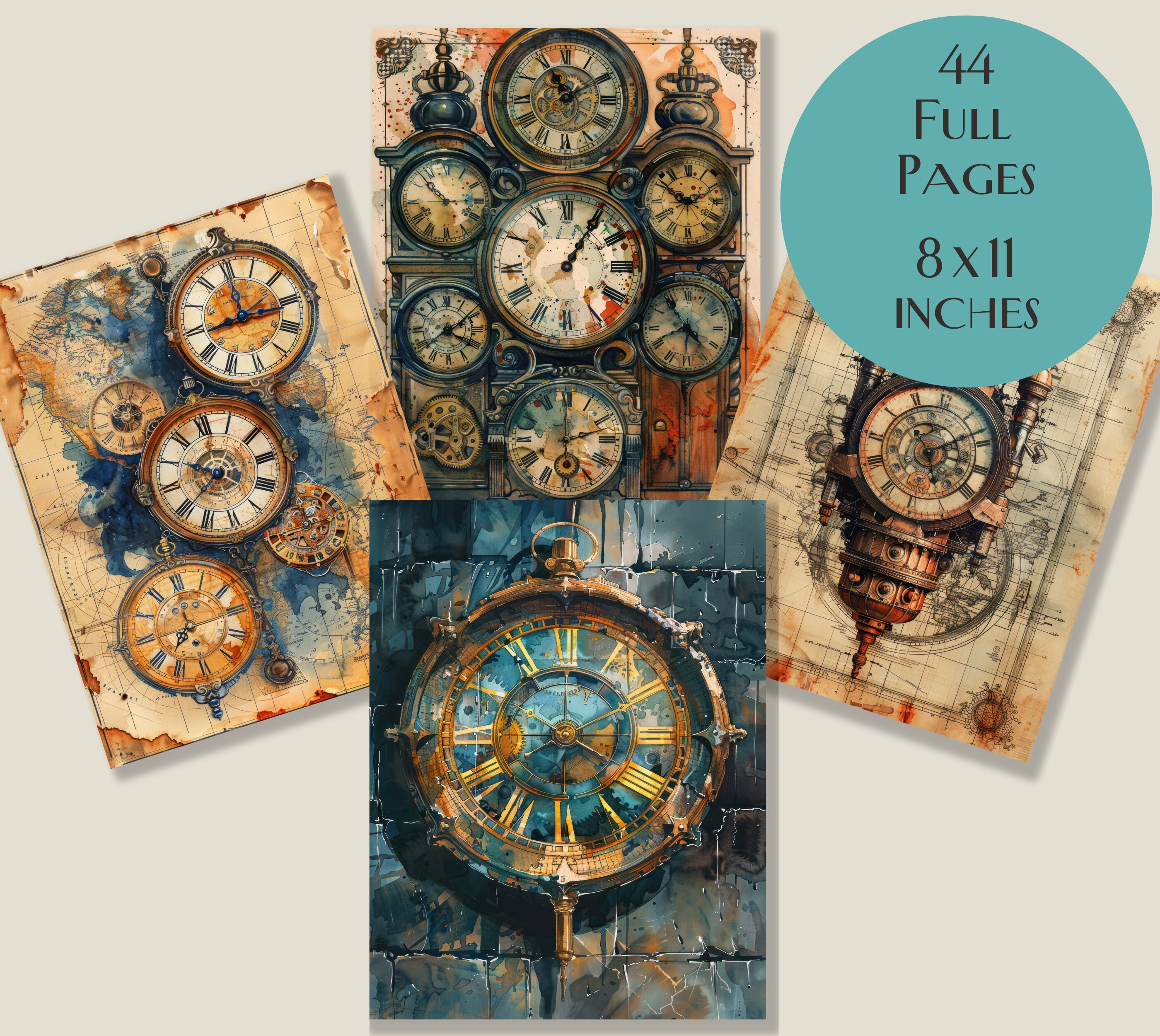 Steampunk Clocks Junk Journal Kit, Steampunk Clock Paper Pack ...