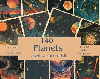 Planets Junk Journal Kit, galaxy junk journal, digital junk journal, planet digital paper, printable paper, Celestial Ephemera