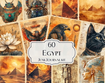 Egypt Junk Journal Kit, 60 Ancient Digital Papers, Vintage Egyptian Ephemera, Printable Scrapbooking Kit, Pharaoh & Pyramid Decor