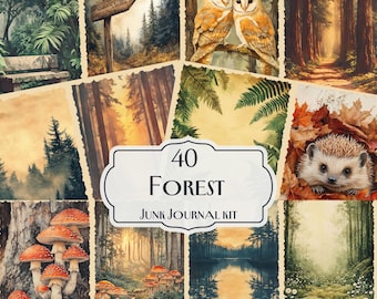 Forest Junk Journal Kit, 40 Enchanting Digital Papers, Woodland Nature Ephemera, Printable Scrapbooking Kit, Rustic Forest Decor