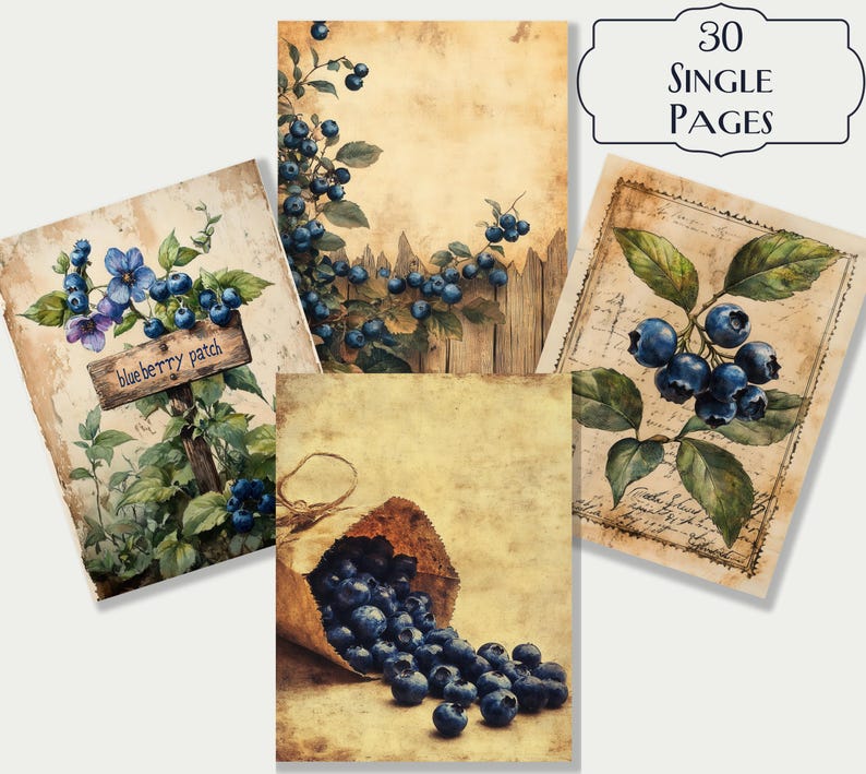 Blueberry Junk Journal Kit, 30 Printable Berry Ephemera Pages, Vintage ...