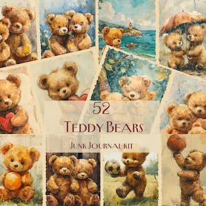 Kit diario spazzatura Teddy Bears, diario spazzatura carino, diario orso, stampabile per la cameretta dei bambini, carta per diario spazzatura, effimeri vintage, grande pacco
