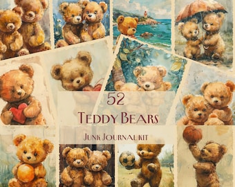 Teddy Bears Junk Journal Kit, cute junk journal, bear journal, Nursery printable, Junk Journal Paper, Vintage Ephemera, big bundle