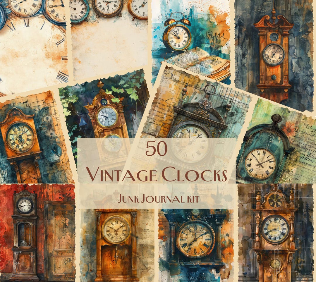 Vintage Clocks Junk Journal Kit, Vintage Journal Kit, Vintage Clocks ...
