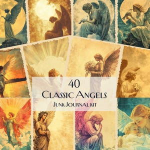 Classic Angels Junk Journal Kit,  Elegant Vintage Angel Digital Papers, Celestial Ephemera, Printable Scrapbooking Kit, Heavenly Decor