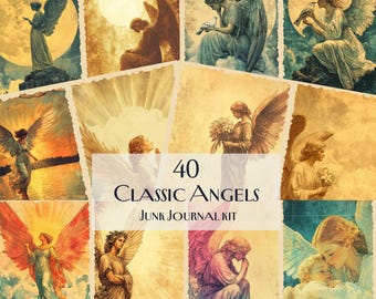 Classic Angels Junk Journal Kit,  Elegant Vintage Angel Digital Papers, Celestial Ephemera, Printable Scrapbooking Kit, Heavenly Decor
