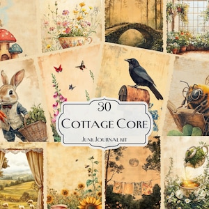 Kit de 30 cuadernos basura Cottage Core, páginas imprimibles de efímeras de estilo campestre vintage, papel rústico floral para álbumes de recortes, hojas de collage con temática de naturaleza acogedora