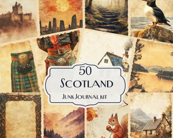 50 Scotland Junk Journal Kit | Scottish Ephemera | Printable Scrapbook Pages | Highlands Clipart | Digital Vintage Download