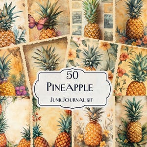 May include: A digital collage of 50 vintage-style images featuring pineapples with floral accents. The images are perfect for scrapbooking, junk journaling, or crafting.