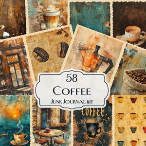 Coffee Junk Journal Kit, digitale koffiepapieren, digitaal junkdagboek, afdrukbaar koffiejunkdagboek, koffiepersoon, cadeau voor koffieliefhebbers.