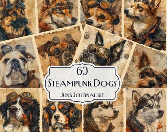 Steampunk dogs Junk Journal Kit, steampunk papers, dogs Printable Pages, steampunk junk journal, Digital Paper, Steampunk Ephemera