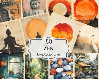 Zen Junk Journal Kit, 80 Tranquil Digital Papers, Mindfulness & Meditation Ephemera, Printable Scrapbooking Kit, Serenity decor