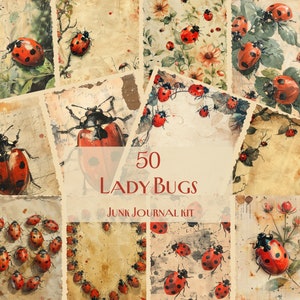 Kit de 50 journaux coccinelles, éphémères coccinelles, joli journal indésirable, coccinelle imprimable, pages de jardin floral, téléchargement d'insectes